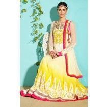 Leela Lemon Yellow & Cream Georgette Long Anarkali Suit