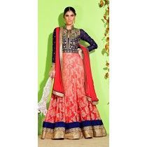 Leela Pink & Indigo Brasso Net Jacket Style Long Anarkali Suit