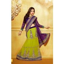 Mohini Green & Purple Georgette & Jacquard Net Lehenga Saree