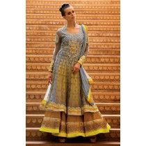 Rehana Yellow & Grey Soft Net Anarkali