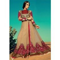 Rumi Light Brown Soft Net Long Anarkali Suit