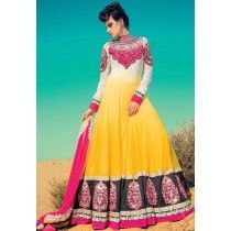 Rumi Yellow & White Soft Net Long Anarkali Suit