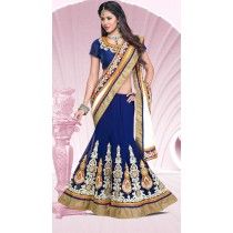 Sheetal Blue & Off White Georgette Lehenga Saree
