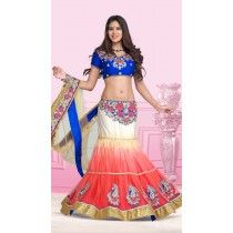 Sheetal Cream & Shades of Pink Net Lehenga Saree