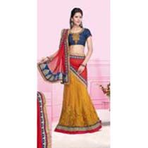 Sheetal Orange & Maroon Net & Georgette Lehenga Saree