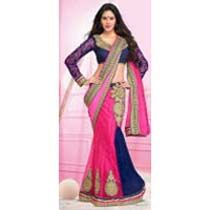 Sheetal Pink & Blue Chiffon & Net Lehenga Saree