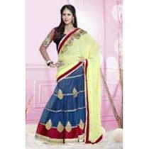 Sheetal Yellow & Blue Georgette & Net Lehenga Saree