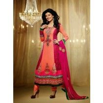 Sushmita Sen Peach & Pink Faux Georgette Anarkali Semistitched Suit