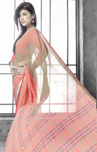 Brown Pink Fancy Saree