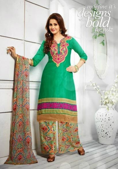 Dark Green Cotton Salwar Suits