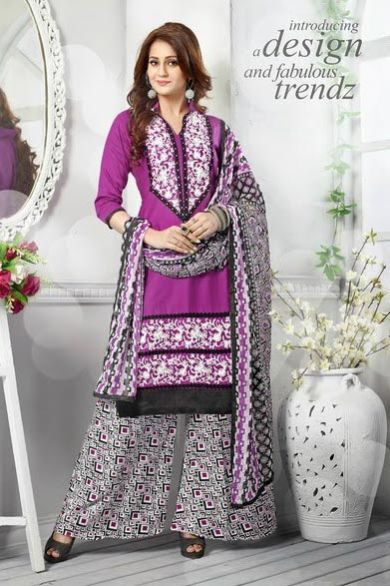 Purple & Black Cotton Salwar Suits