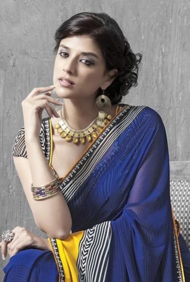 Dark Blue Yellow Fancy Saree