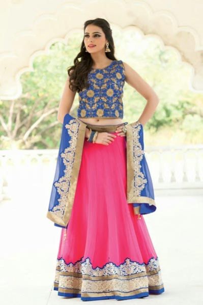 Blue and Hot Pink Designer Lehenga Choli