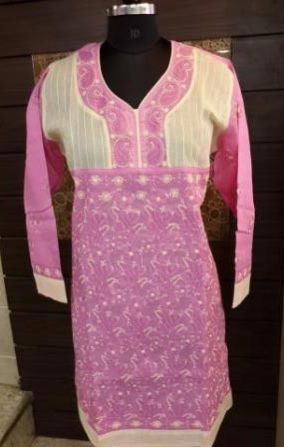 Pink+White Lucknowi Chikankari Kurtis