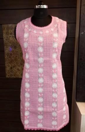 Pink+White Dots Lucknowi Chikankari Kurtis