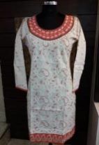 Off White+Pink Lucknowi Chikankari Kurtis