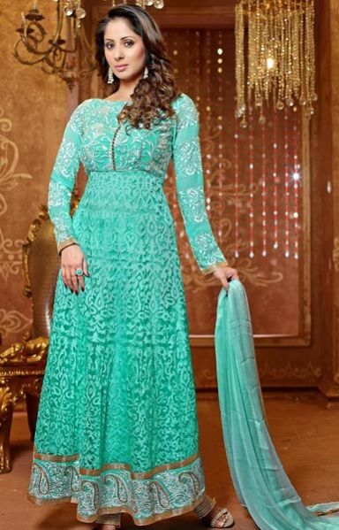 Turquoise Blue Georgette Anarkali Suits