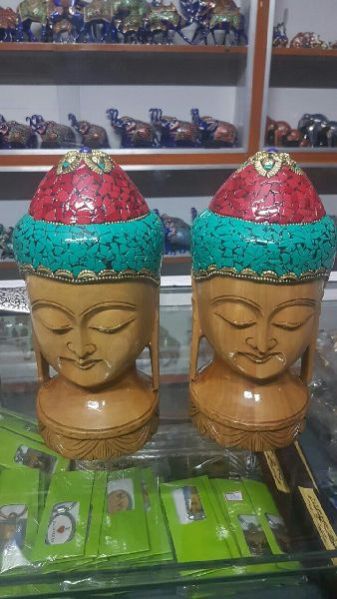 Wooden Buddha Head Statue 01