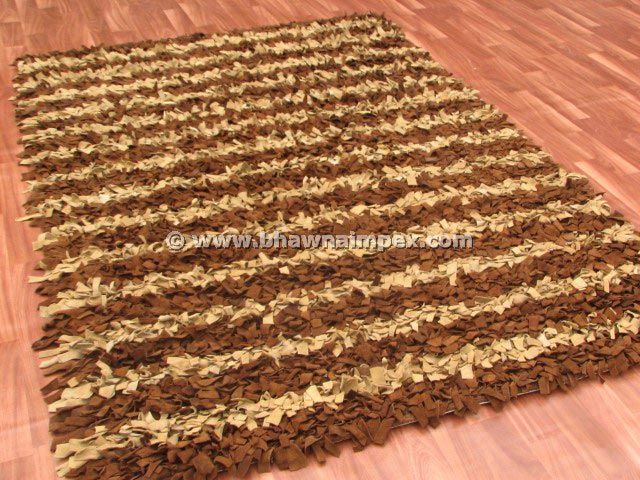 Striped Leather Shaggy Rug