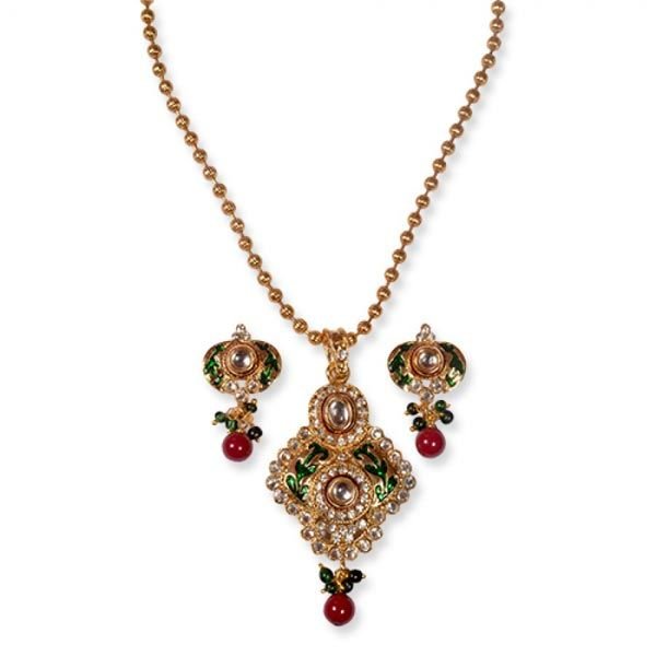 Green Meena Pendant Set