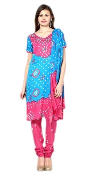 Bandhani Pink Firoji Dress Material