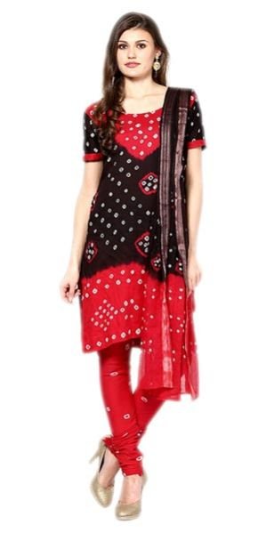 Bandhani Red Black Dress Material