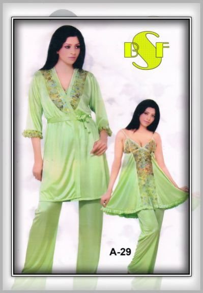 Satin Three Piece Nighty (A-29)