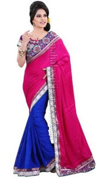 F - Avsar Print Embriodered, Solid, Self Design Fashion Velvet, Brasso Sari - 1669