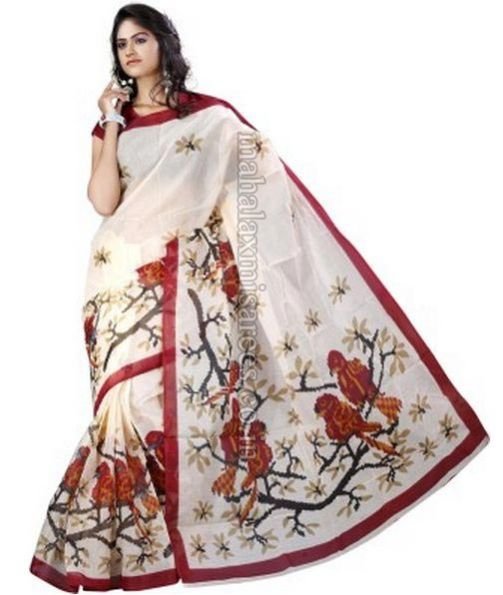 F - E-Vastram Printed Venkatagiri Cotton Sari - 400