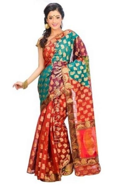F - Indian Saree Mandir Self Design Fashion Handloom Chanderi Sari - 1401
