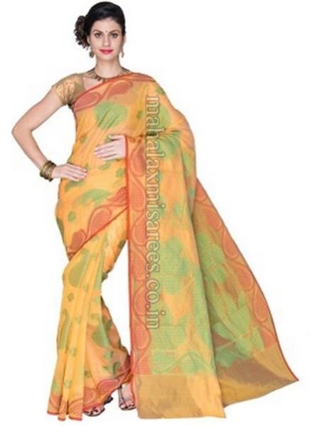 F - Korni Solid Banarasi Cotton, Silk Saree - 900