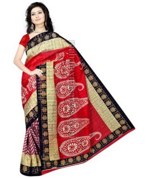 F - Parishi Geometric Print Bhagalpuri Art Silk Sari - 500 RB