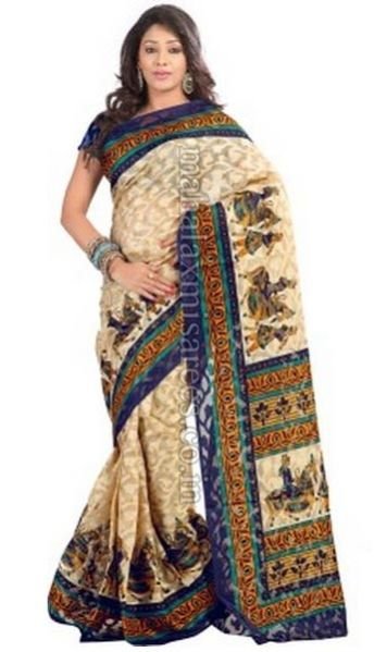 F - Ruddhi Printed Fashion Jute, Silk Sari - 1165