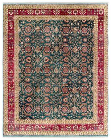Akbar Green Red Hand Knotted Woolen Carpets