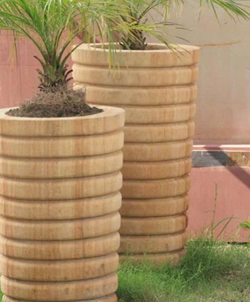 Teak Flute Stone Planters