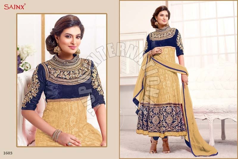 Sayali Bhagat Beige Georgette Semi Stitched Anarkali Suit