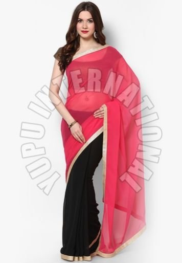 Fancy Pink and Black Half Half Saree