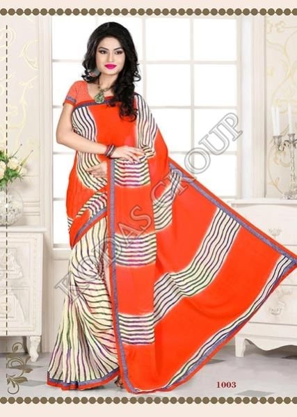 Orange Lehariya Saree