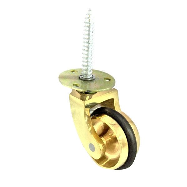 Polish Brass Gripneck castor with Rubber tyre wheel