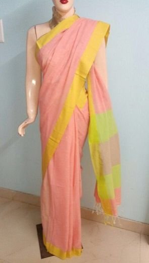 Plain Khadi With Gicha Pallu