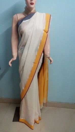 Khadi With Silver Temple Border