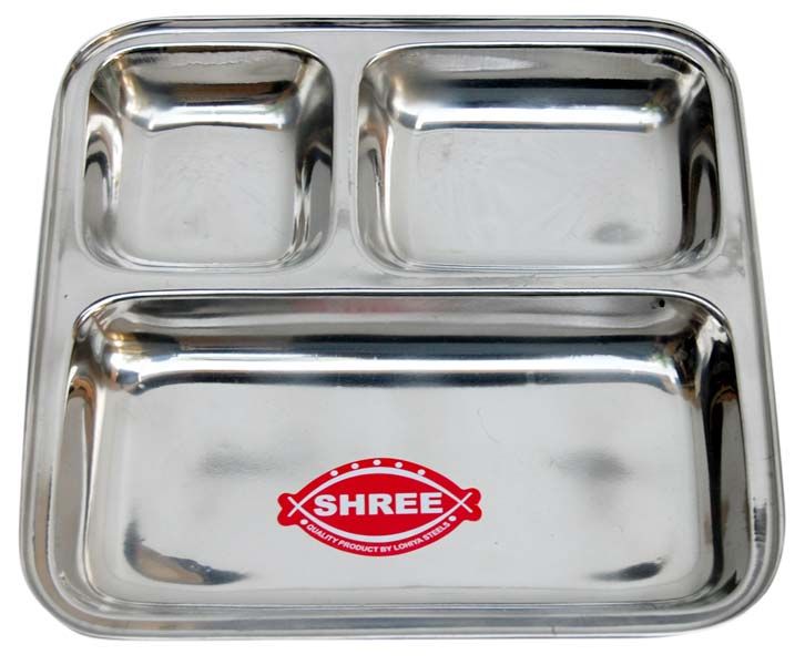Stainless Steel 3 Compartment Square Tray