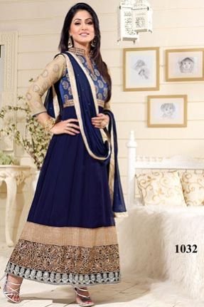 Hina Khan Nevy Blue Anarkali Suit