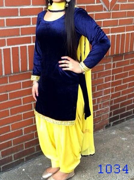 Navy Blue And Yellow Patiyala Suit
