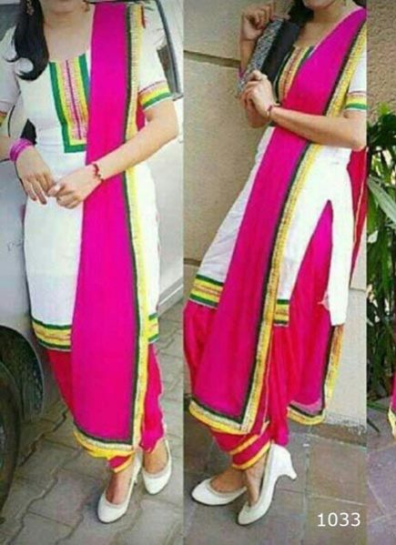 White And Pink Patiyala Suit