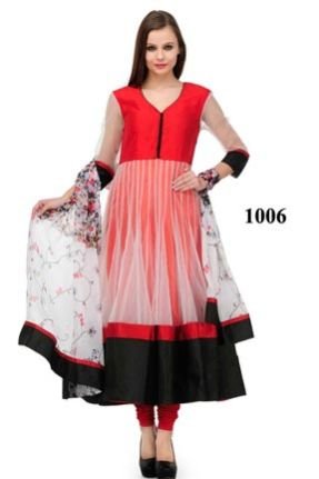 White & Red Anarkali Suit
