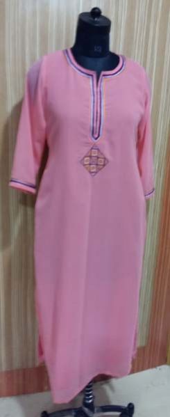 Peach Colour Cotton Kurti