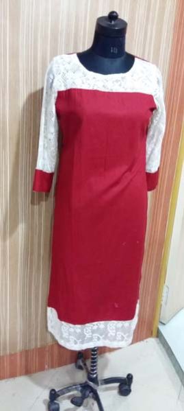 White and Red Cotton Kurti