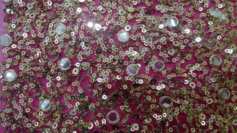 Gold Pure Georgette Fabric With Mirror Work Ideal