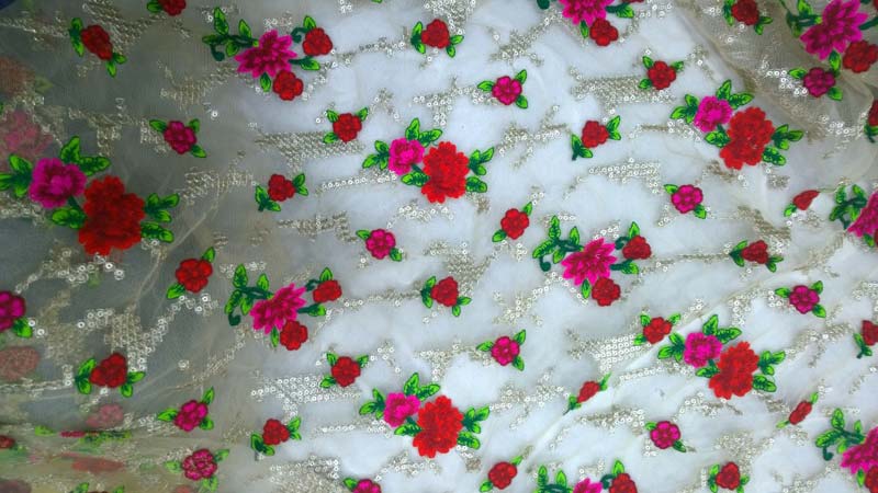 Net Fabrics With Multi Colour Thready Embroidery Fabrics